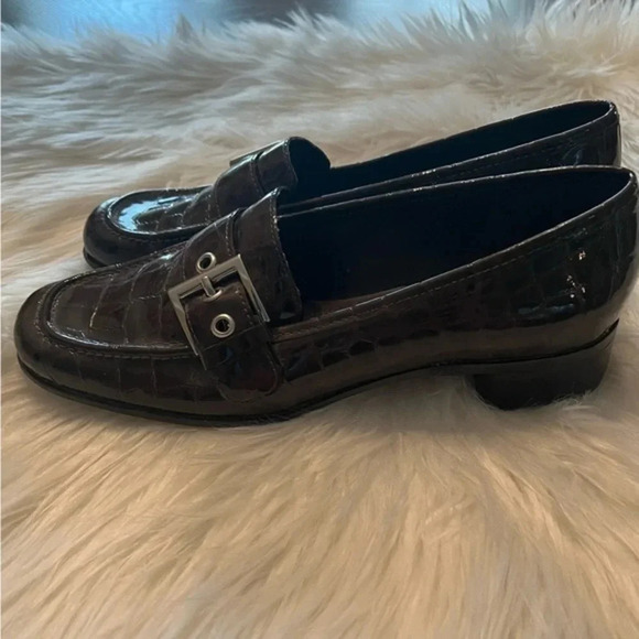 Michelle D Shoes Loafers Silver‎ Buckle Brown Sz 8M - Picture 7 of 10